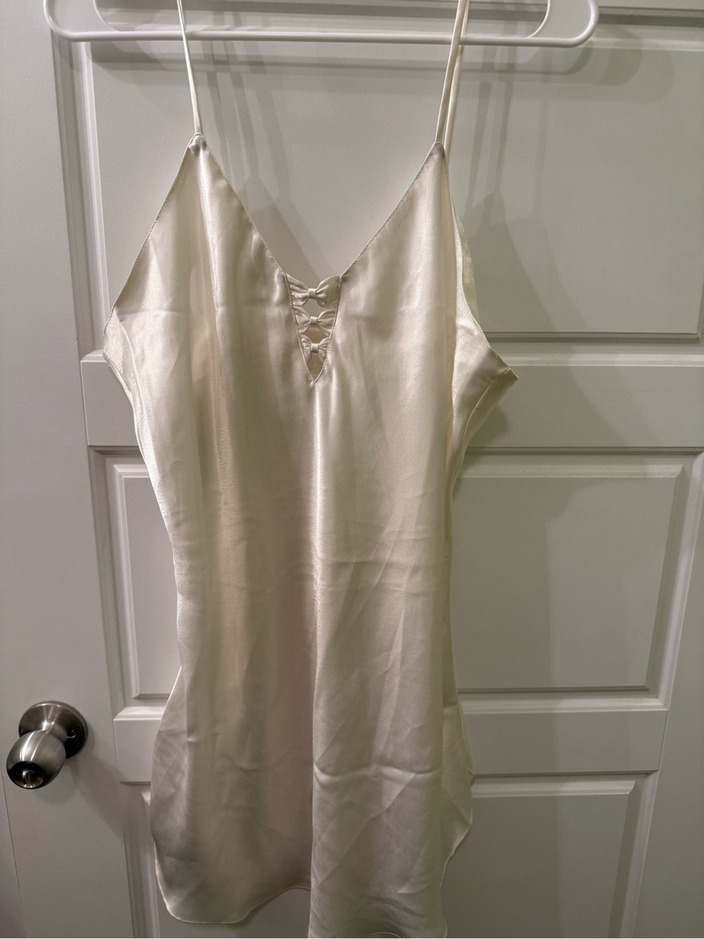 Vintage Silk-Feel‎ Ivory Slip Dress with Lace-Up Detail